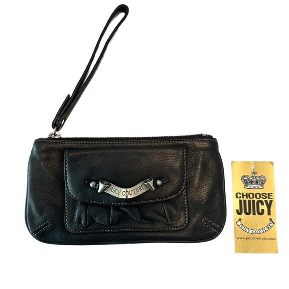 Juicy Couture Vintage Black Leather Wristlet Y2K - Picture 1 of 8